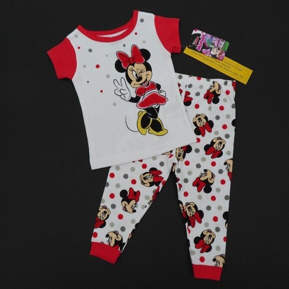 Disney Junior Minnie Mouse 18M Baby Red Polka Dot Pajama Set Shirt Pants NEW - Picture 1 of 9